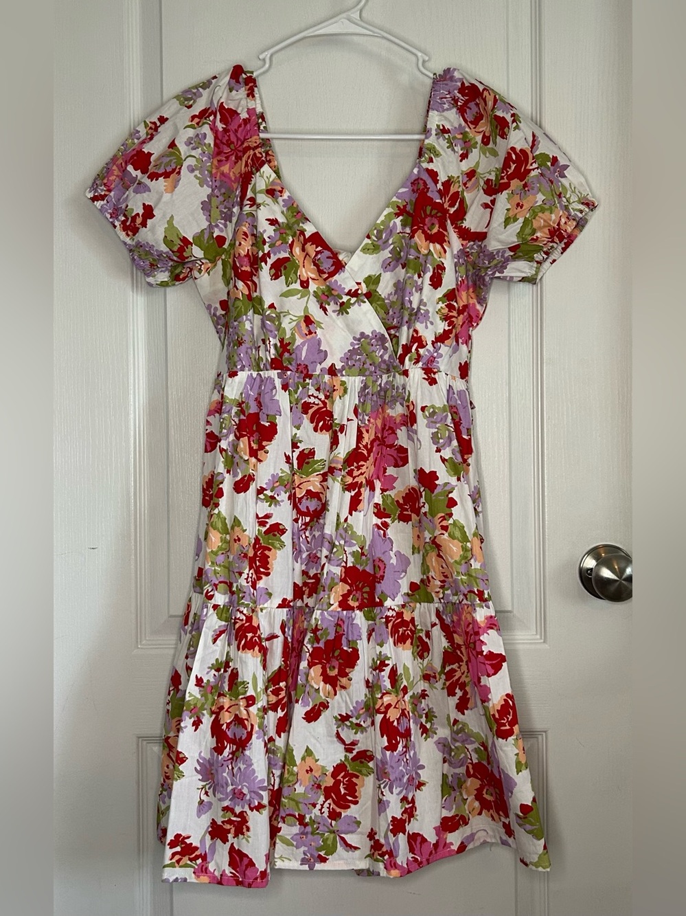 Jessica Simpson NWT Floral Tie Back Puff Sleeve Colorful Spring Summer Dress Lg
